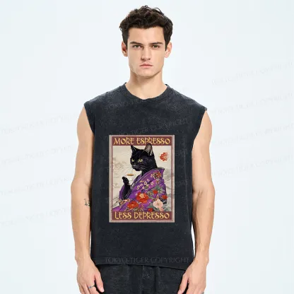 Tokyo-Tiger Japanese Cat Drinking Coffee Washed Tank