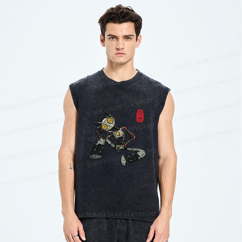 Tokyo-Tiger Contemplative Robot Cat Washed Tank