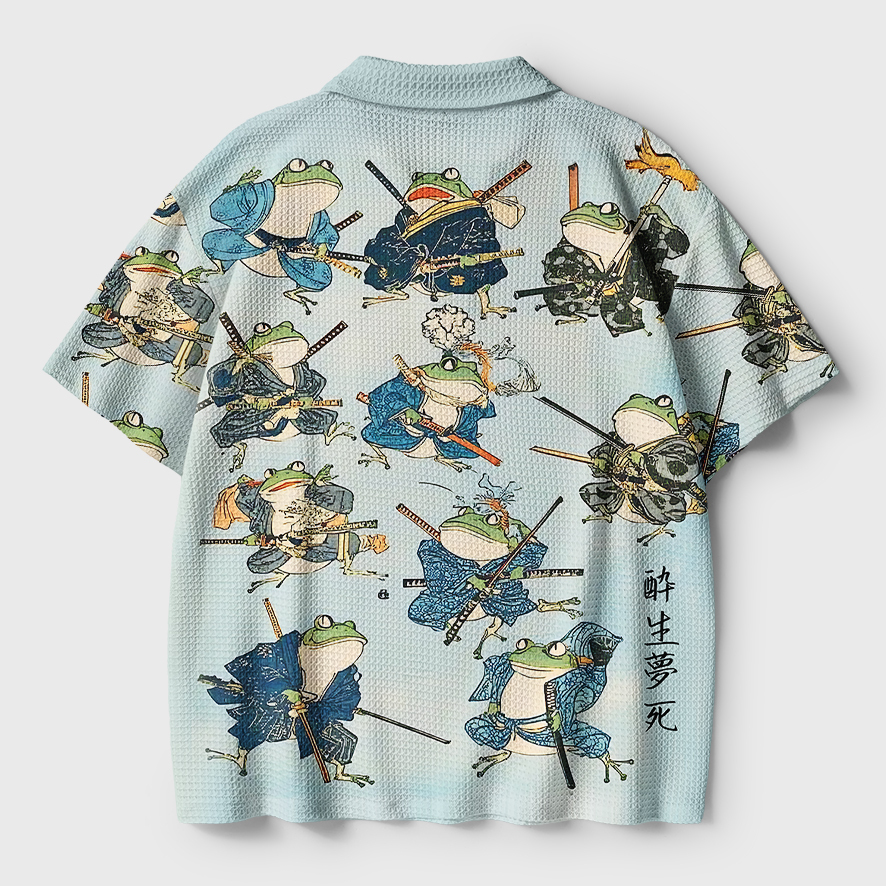 Tokyo-Tiger Frog Samurai Crochet Polo Shirt