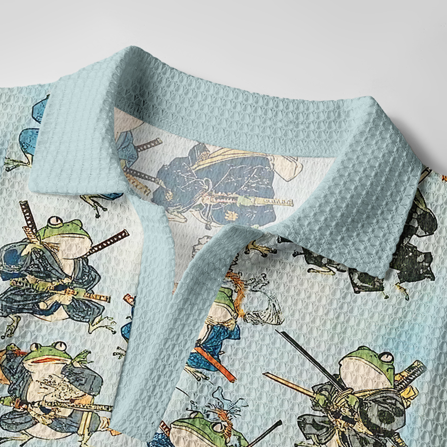 Tokyo-Tiger Frog Samurai Crochet Polo Shirt