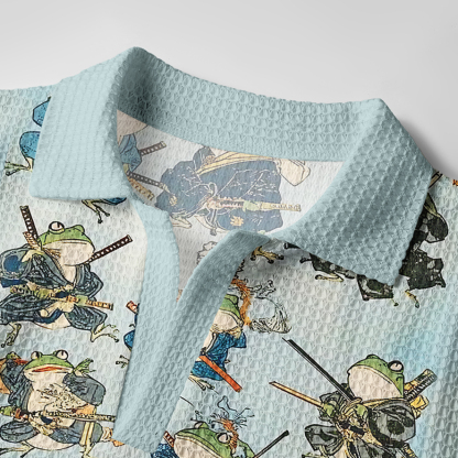 Tokyo-Tiger Frog Samurai Crochet Polo Shirt
