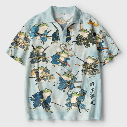 Tokyo-Tiger Frog Samurai Crochet Polo Shirt