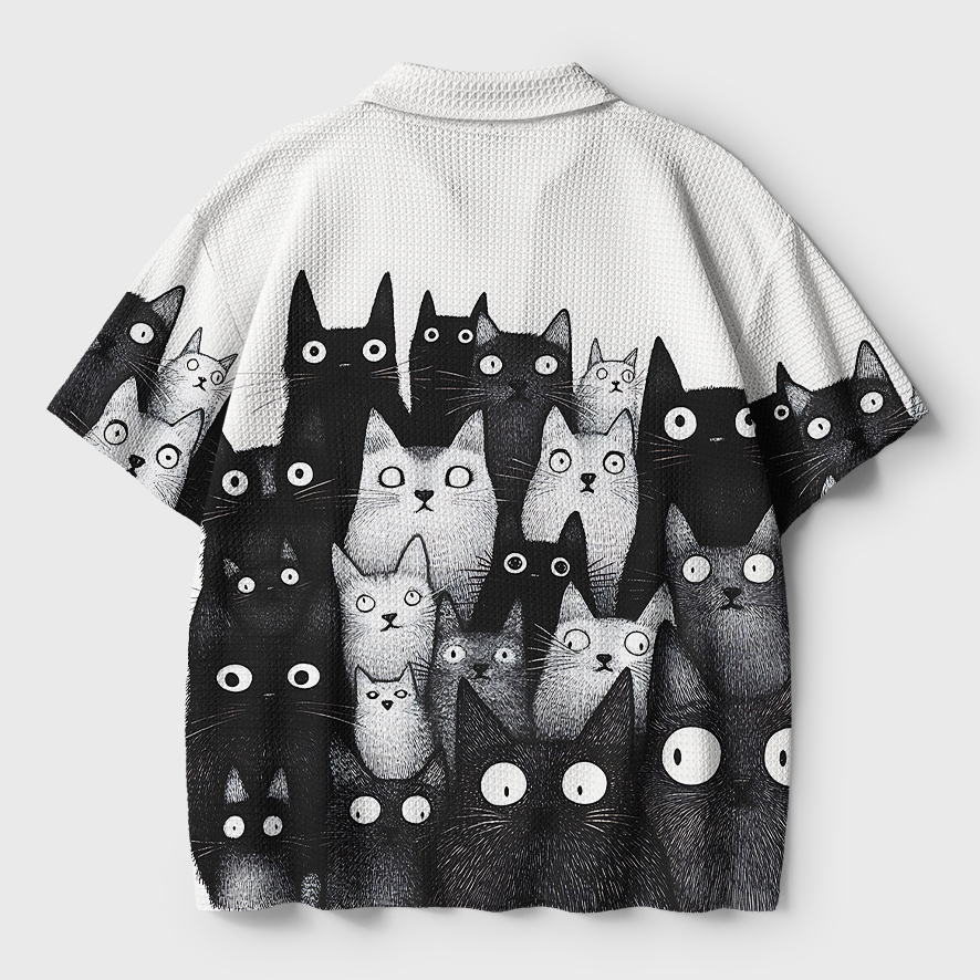 Tokyo-Tiger Funny Cats' Gaze Crochet Polo Shirt