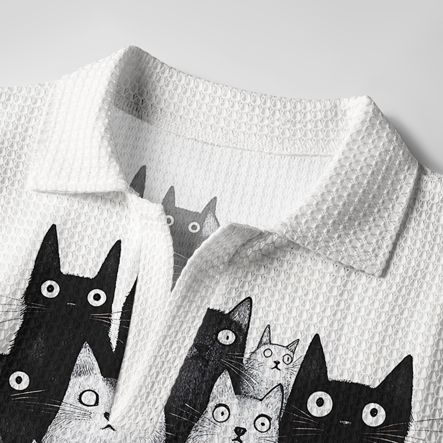 Tokyo-Tiger Funny Cats' Gaze Crochet Polo Shirt