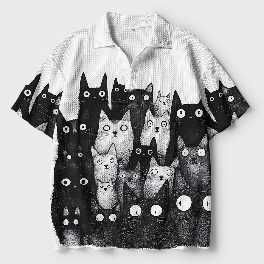 Tokyo-Tiger Funny Cats' Gaze Crochet Polo Shirt