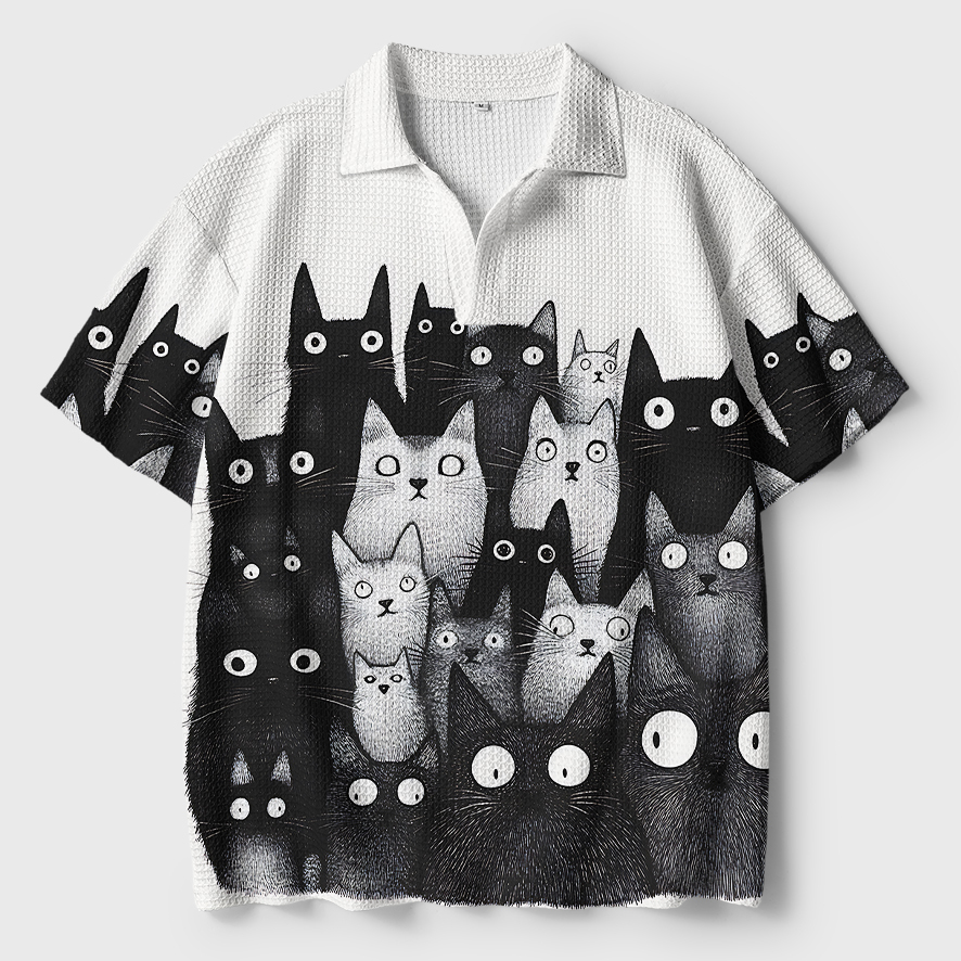 Tokyo-Tiger Funny Cats' Gaze Crochet Polo Shirt