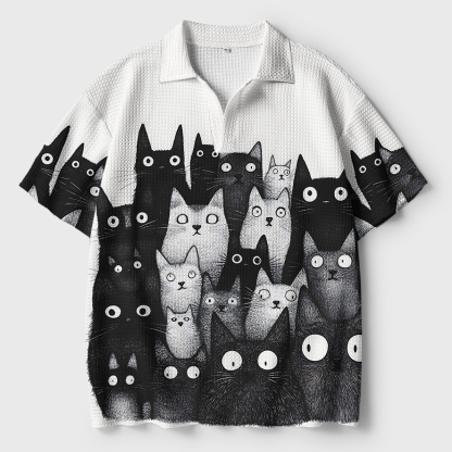 Tokyo-Tiger Funny Cats' Gaze Crochet Polo Shirt