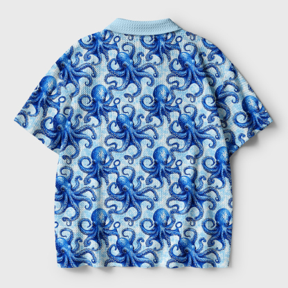 Tokyo-Tiger Oceanic Octopus Crochet Polo Shirt