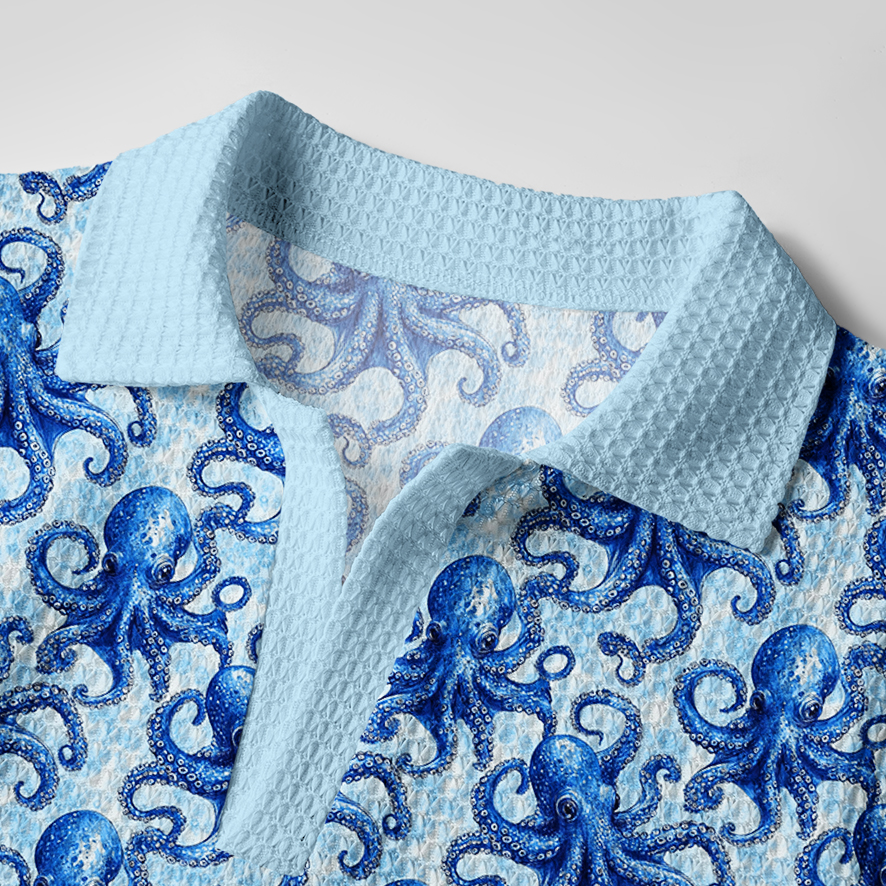Tokyo-Tiger Oceanic Octopus Crochet Polo Shirt