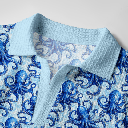 Tokyo-Tiger Oceanic Octopus Crochet Polo Shirt