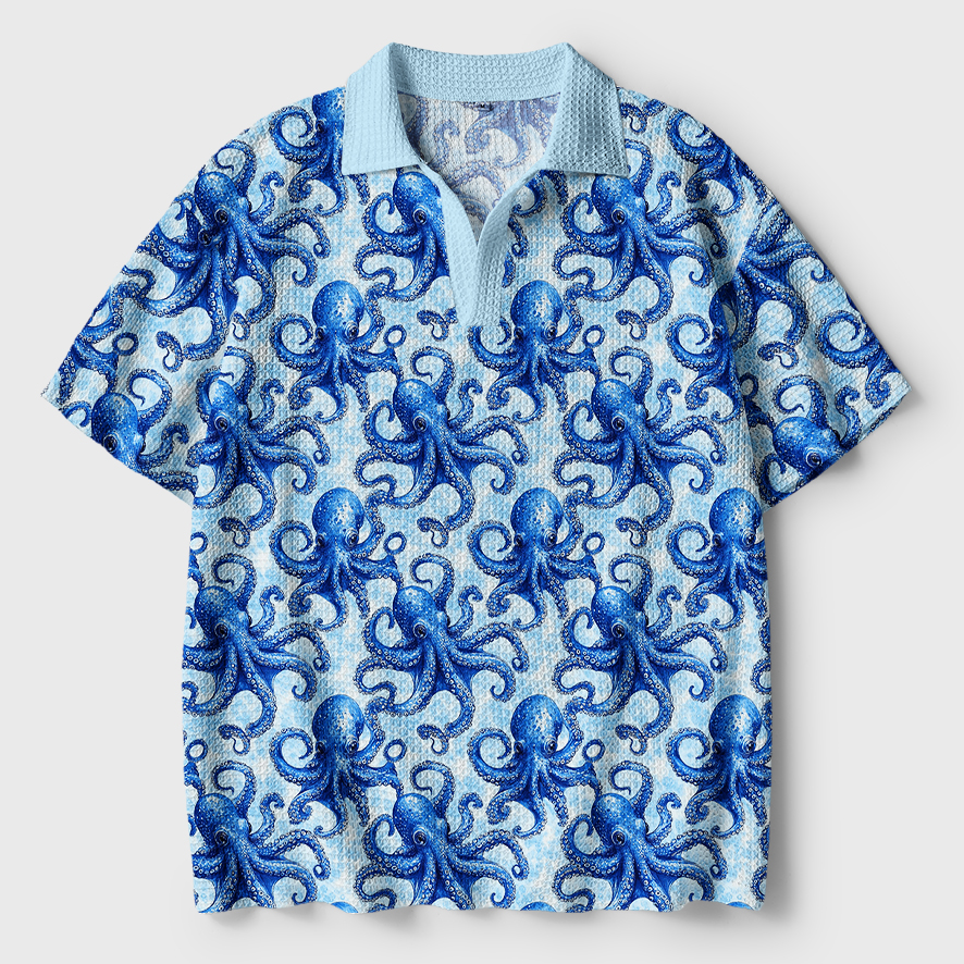 Tokyo-Tiger Oceanic Octopus Crochet Polo Shirt