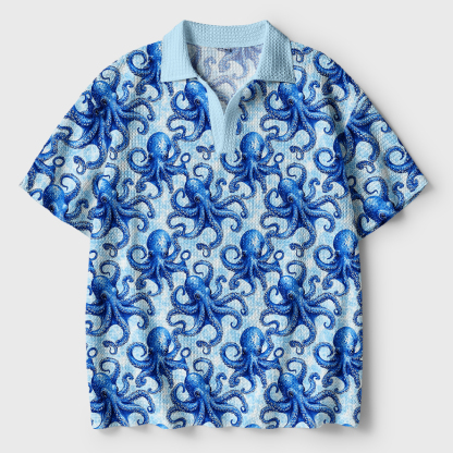 Tokyo-Tiger Oceanic Octopus Crochet Polo Shirt