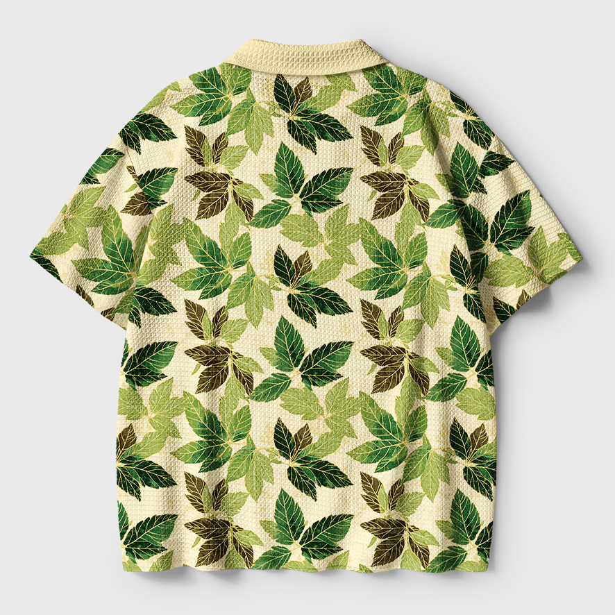 Tokyo-Tiger Green Leaf Escape Crochet Polo Shirt