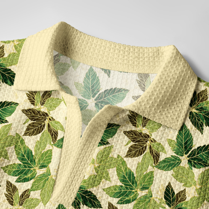 Tokyo-Tiger Green Leaf Escape Crochet Polo Shirt