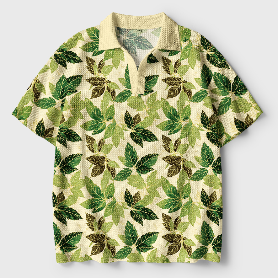 Tokyo-Tiger Green Leaf Escape Crochet Polo Shirt