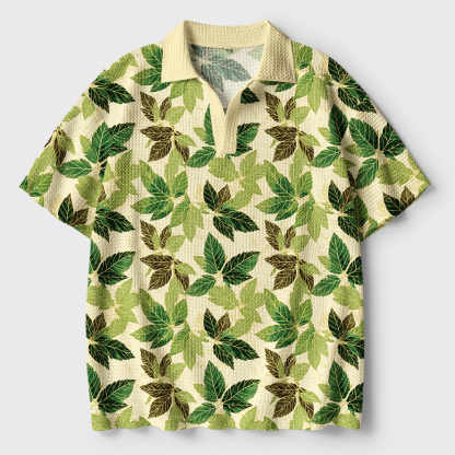 Tokyo-Tiger Green Leaf Escape Crochet Polo Shirt