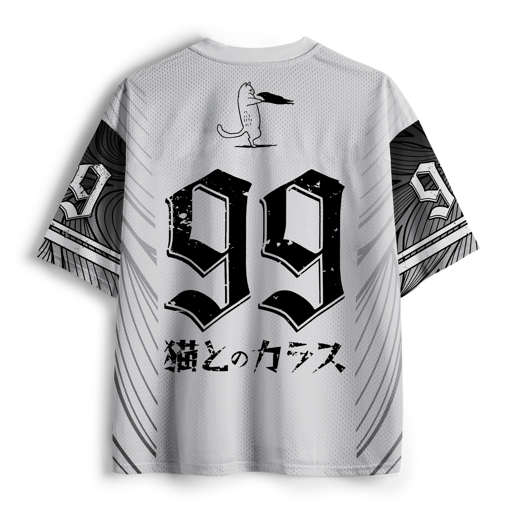 Tokyo-Tiger Spooky Cute Fluffy Black Cat and Crow Mesh Jersey