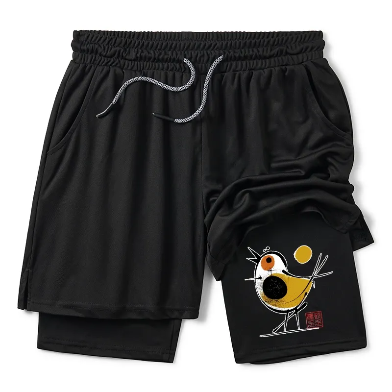 Tokyo-Tiger Aesthetic Yellow And Black Bird Training Shorts Sale