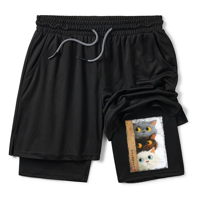 Tokyo-Tiger Three Cute Cats Watch You Training Shorts Sale
