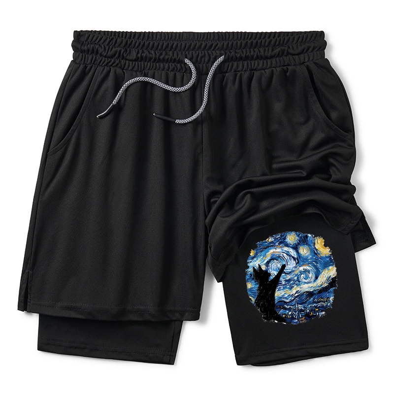 Tokyo-Tiger Starry Night Black Cat Training Shorts