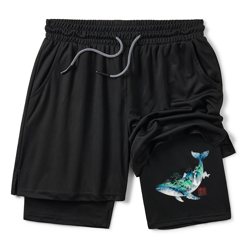 Tokyo-Tiger Whale Ink Painting Landscape Training Shorts