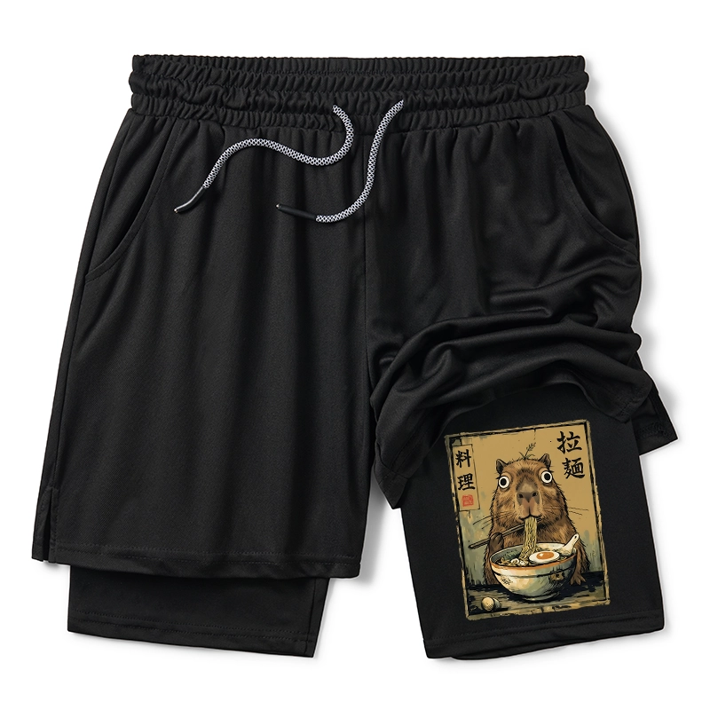 Tokyo-Tiger Cute Capybara Eating Ramen Training Shorts
