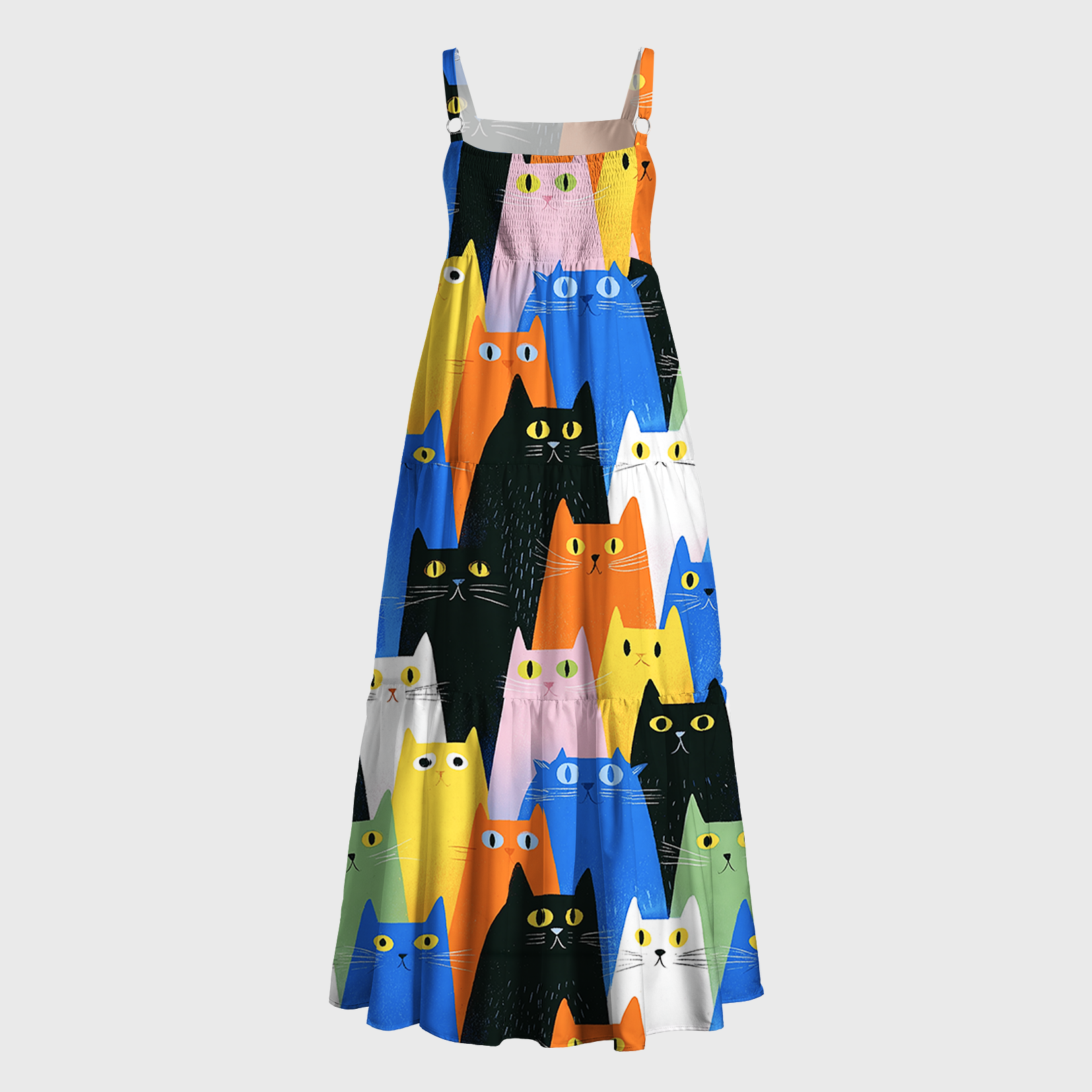 Tokyo-Tiger Colorful Cat Parade Maxi Dress