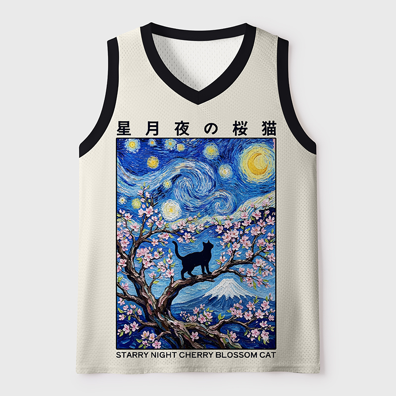 Tokyo-Tiger Sakura Starry Cat Mesh Tank Top