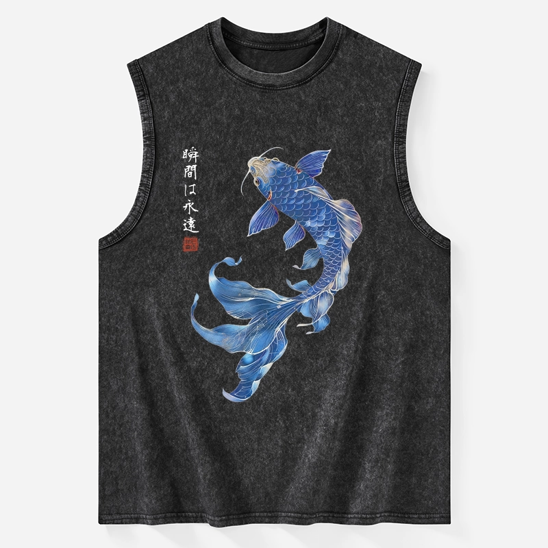 Tokyo-Tiger Lucky Blue Koi Fish Art Washed Tank