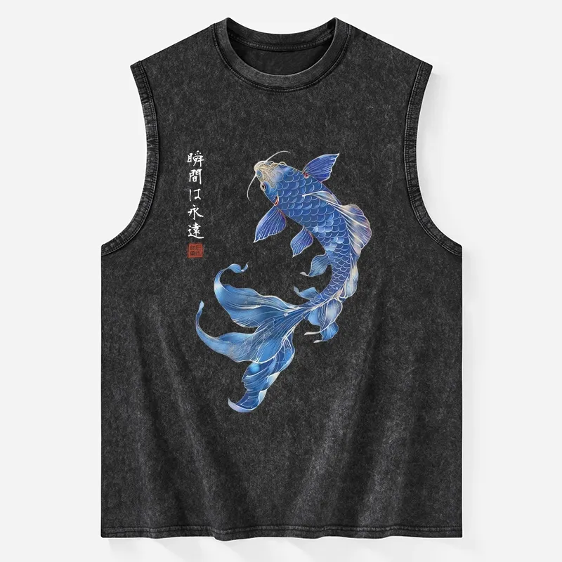 Tokyo-Tiger Lucky Blue Koi Fish Art Washed Tank