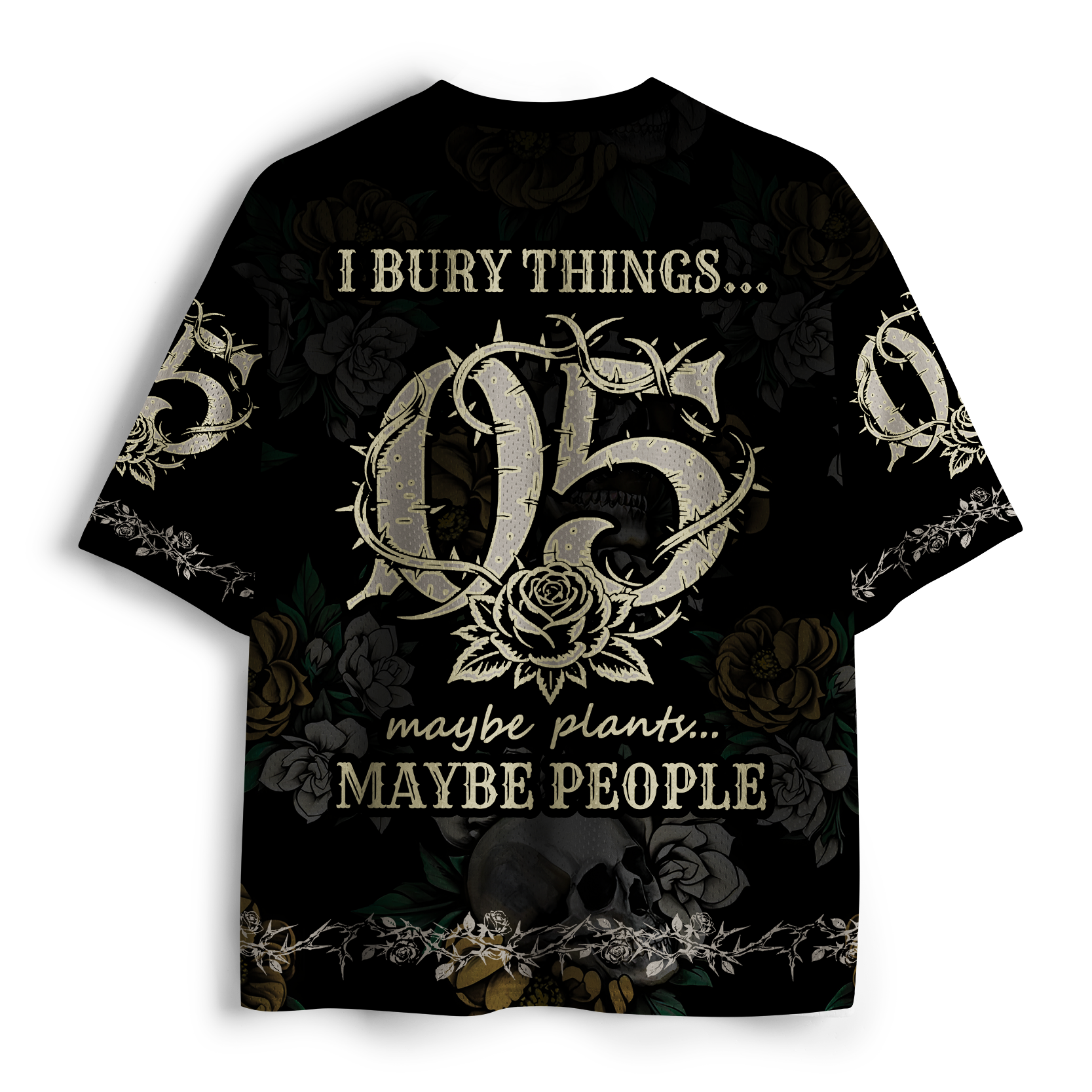 Tokyo-Tiger "I Bury Things" Dark Humor Gardening Crow Mesh Jersey