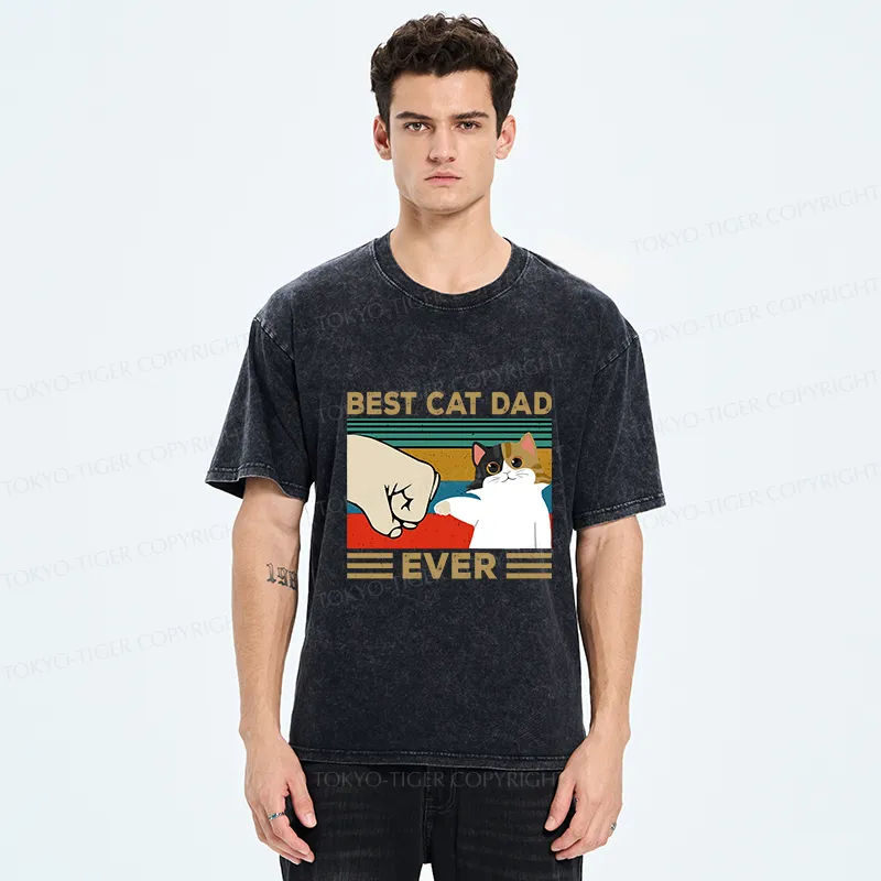 Tokyo-Tiger Cat Dad Funny Washed T-Shirt