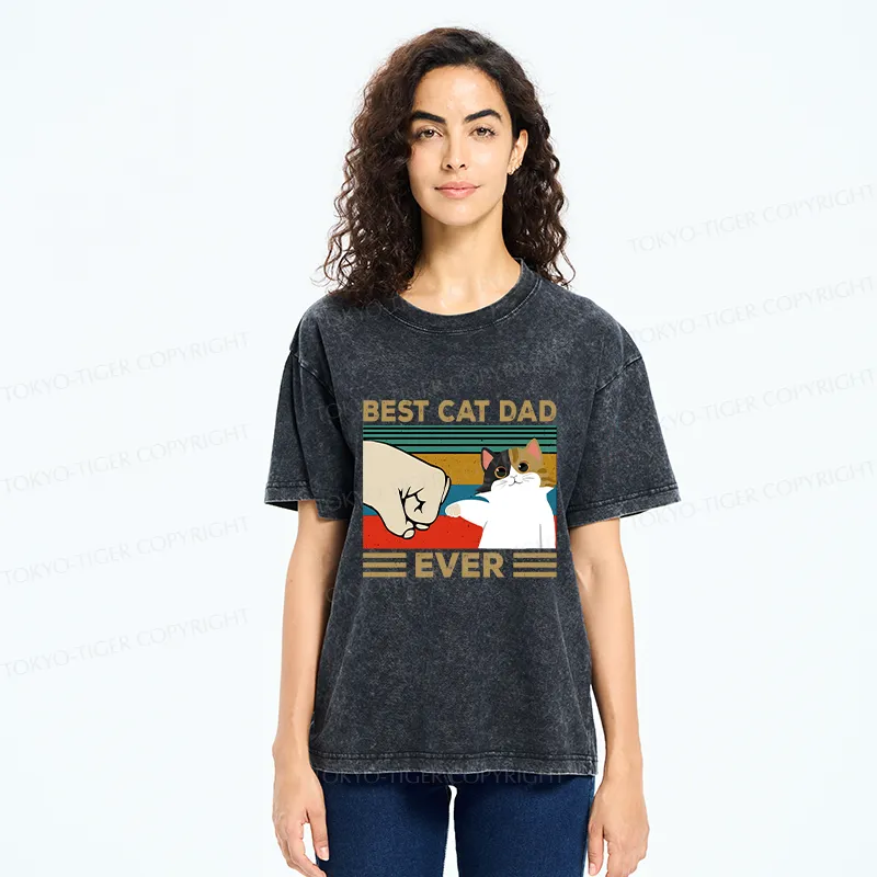 Tokyo-Tiger Cat Dad Funny Washed T-Shirt