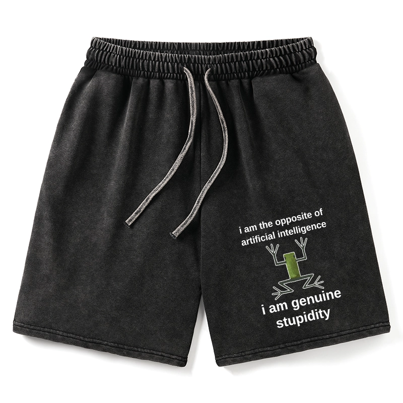 Tokyo-Tiger Genuine Stupidity Frog Meme Washed Shorts