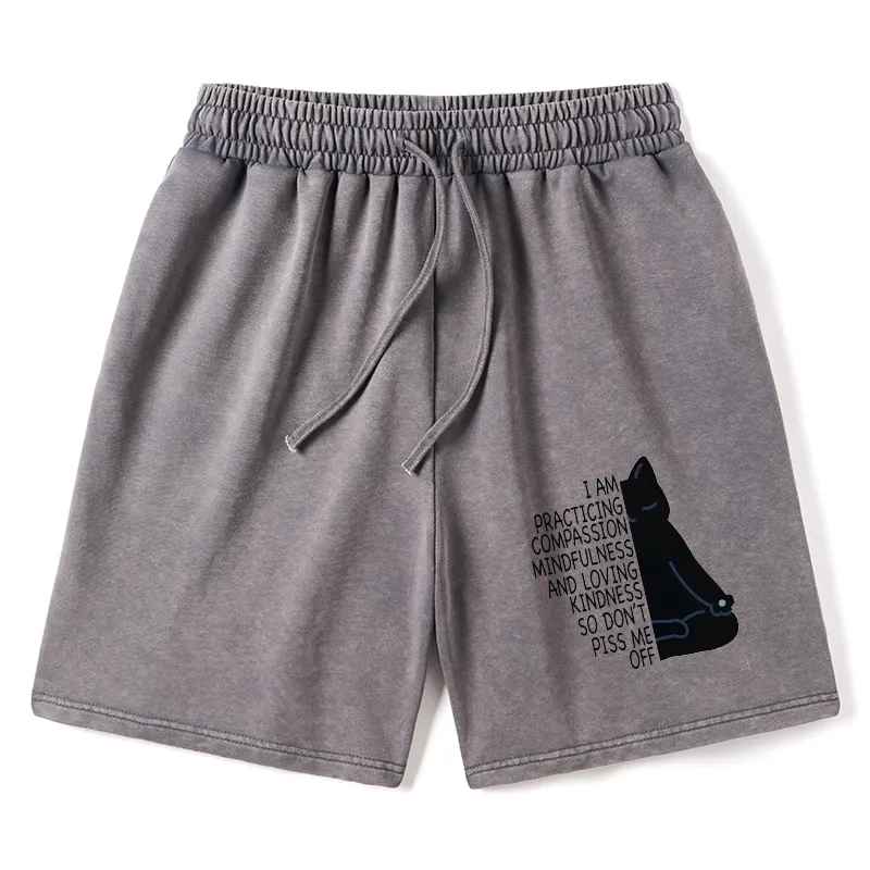 Tokyo-Tiger Calm Black Cat With Anger Issues Washed Shorts