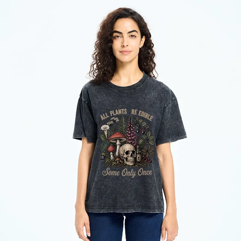 Tokyo-Tiger Poisonous Plants And Skull Dark Humor Washed T-Shirt