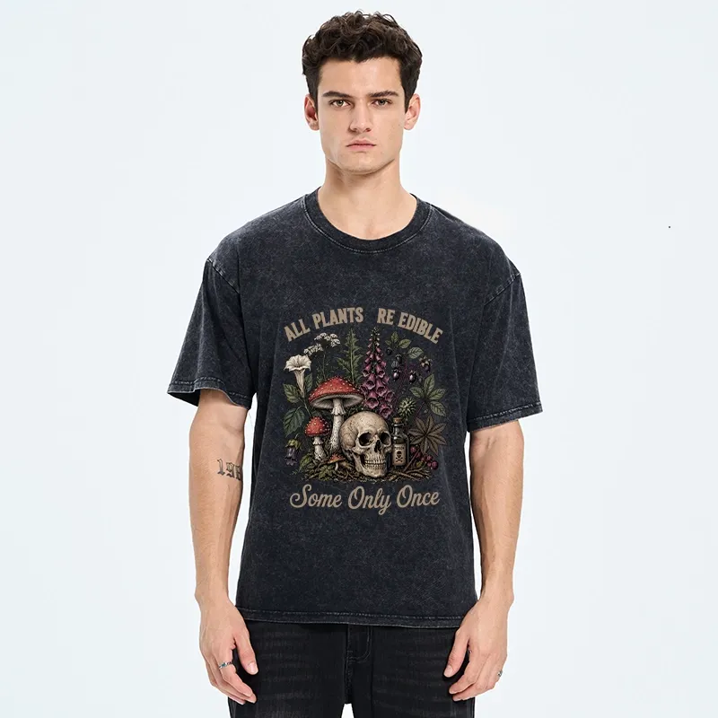 Tokyo-Tiger Poisonous Plants And Skull Dark Humor Washed T-Shirt