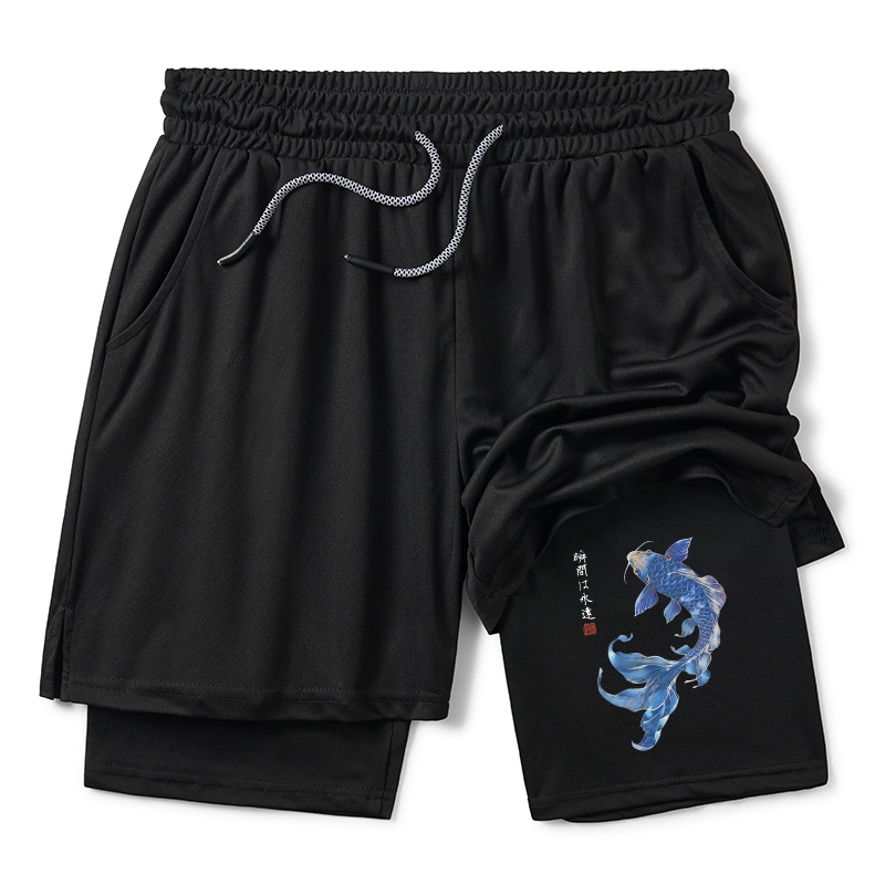 Tokyo-Tiger Lucky Blue Koi Fish Art Training Shorts