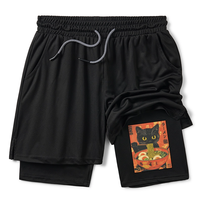 Tokyo-Tiger Hungry Black Cat Loves Ramen Training Shorts
