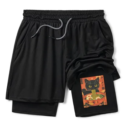Tokyo-Tiger Hungry Black Cat Loves Ramen Training Shorts
