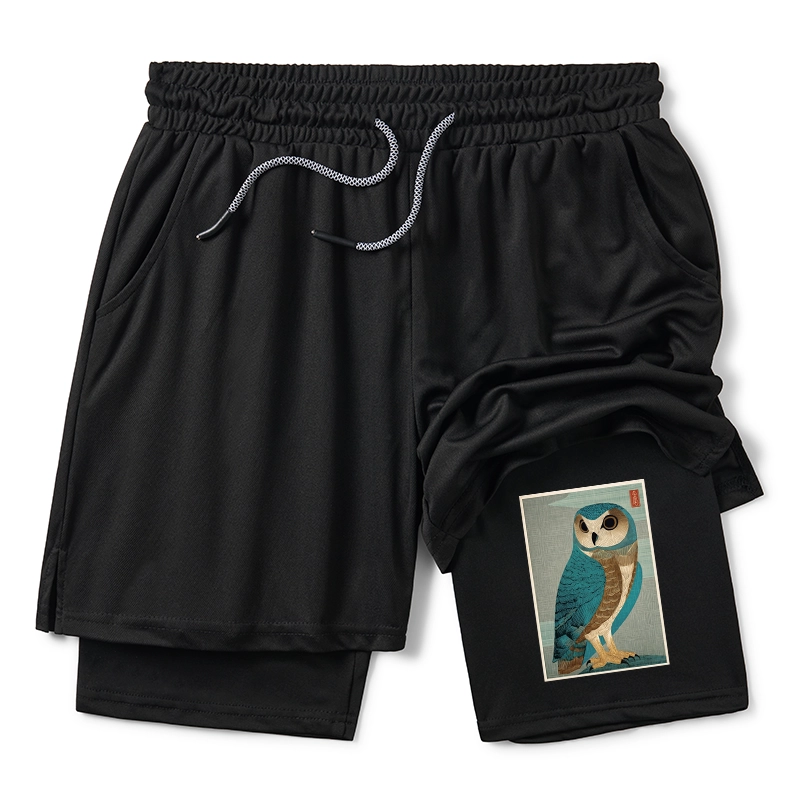 Tokyo-Tiger Vintage Owl Woodblock Art Training Shorts