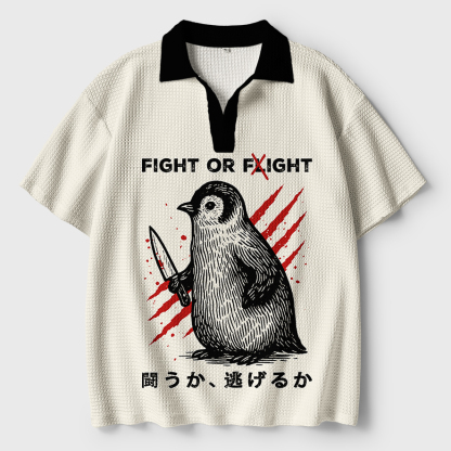 Tokyo-Tiger Woodblock Penguin:Fight Or Flight Crochet Polo Shirt