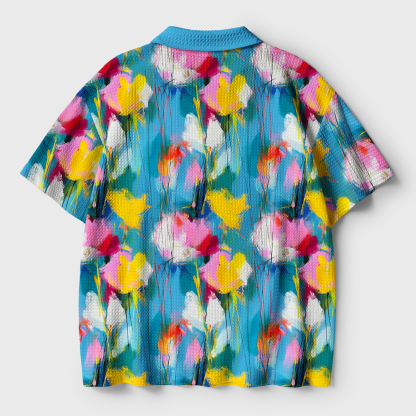 Tokyo-Tiger Summer Splash Abstract Paint Crochet Polo Shirt  