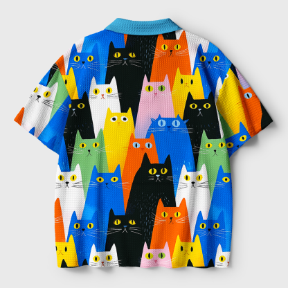 Tokyo-Tiger Colorful Cat Parade Crochet Polo Shirt 