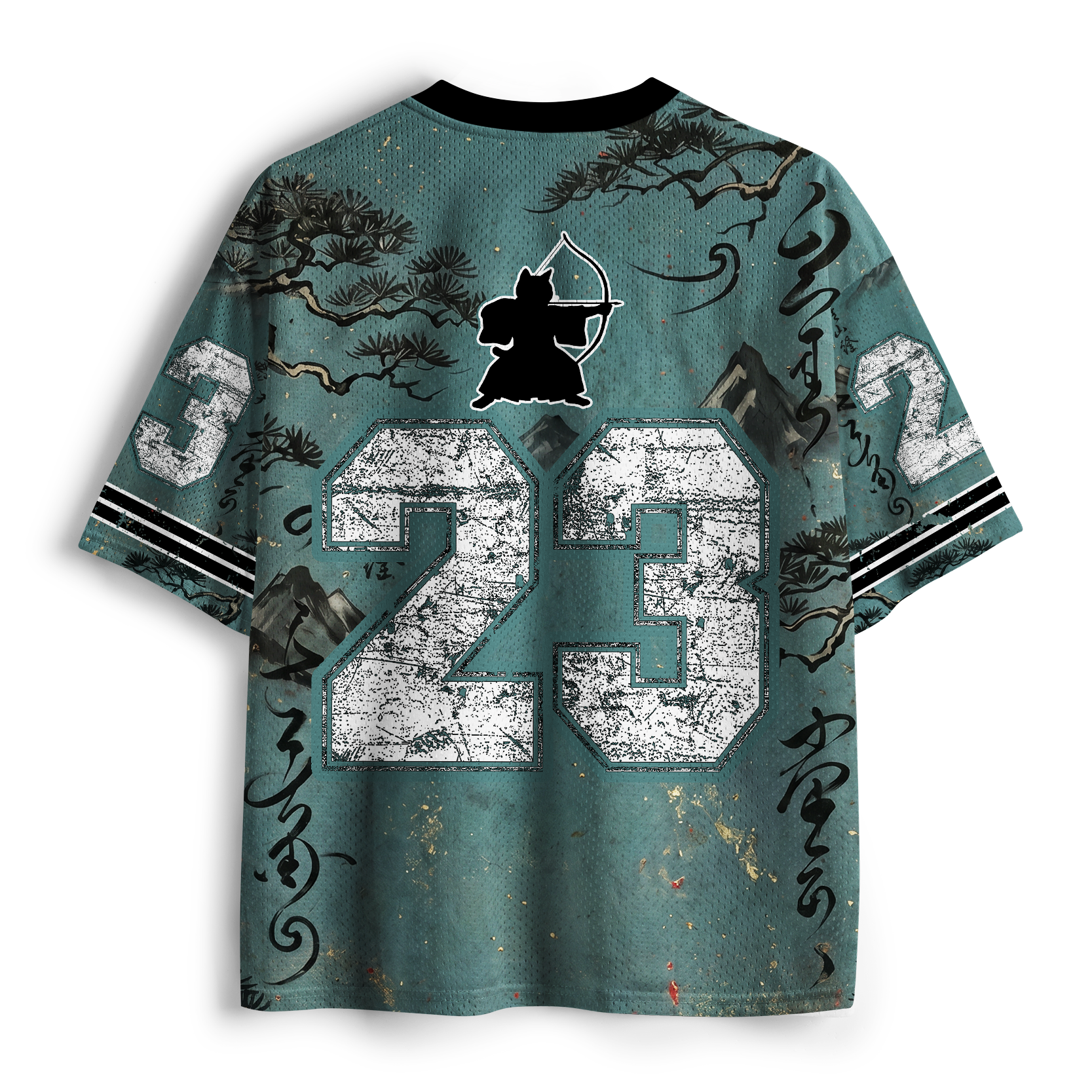 Tokyo-Tiger "Shadow Kyudo" Ink-Wash Black Cat Archer Mesh Jersey