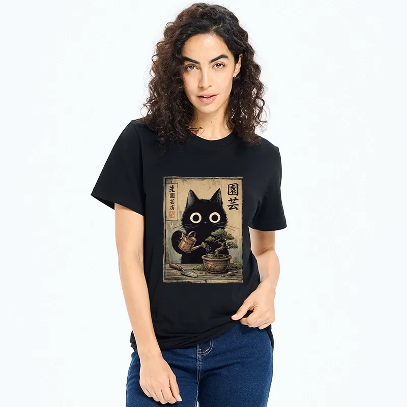 Tokyo-Tiger Black Cat Watering Bonsai Tree Classic T-Shirt
