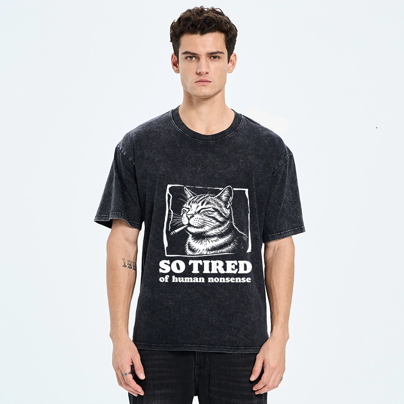 Tokyo-Tiger Cat Tired Of All Human Nonsense Washed T-Shirt