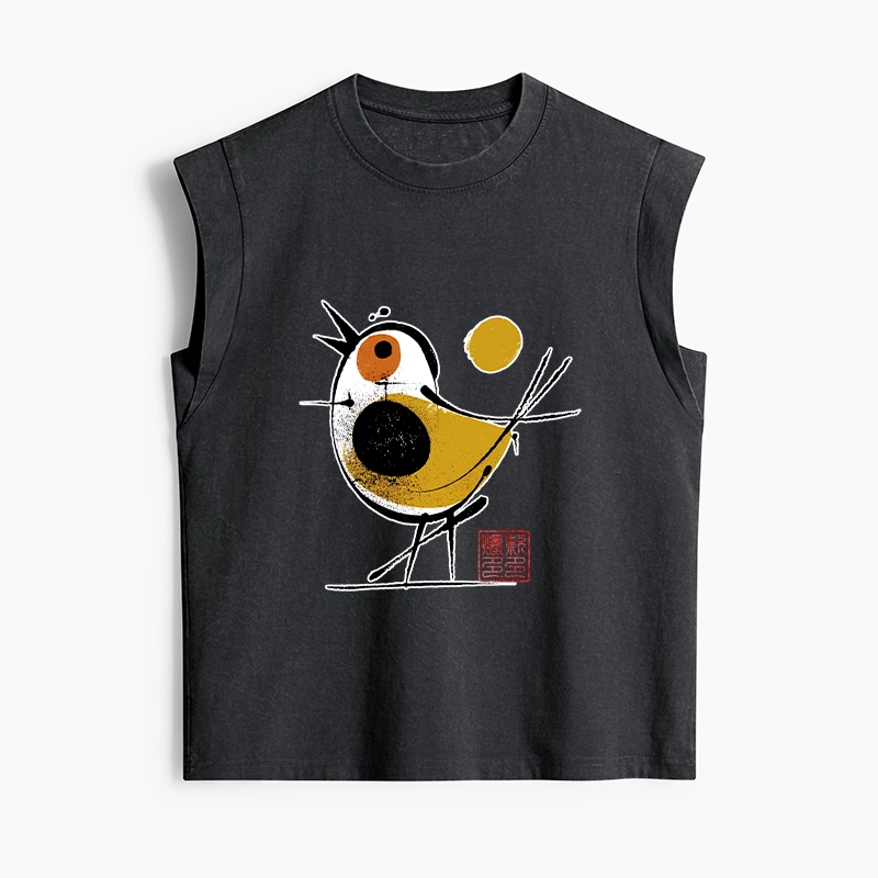 Tokyo-Tiger Aesthetic Yellow And Black Bird Women's Washed Tank Tops