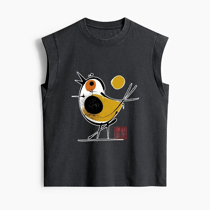 Tokyo-Tiger Aesthetic Yellow And Black Bird Women's Washed Tank Tops