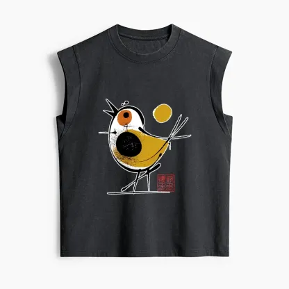 Tokyo-Tiger Aesthetic Yellow And Black Bird Women's Washed Tank Tops